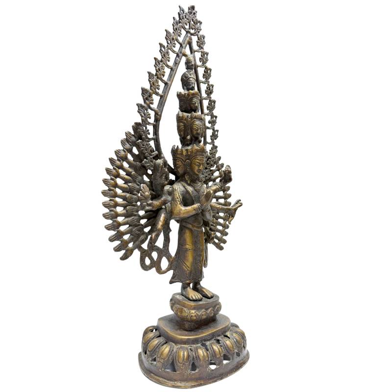 Standing Thousand-Armed Avalokiteshvara Bronze Statue – 49 cm – three-quarter front view