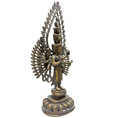 Standing Thousand-Armed Avalokiteshvara Bronze Statue – 49 cm – three-quarter front view