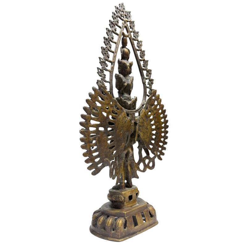 Standing Thousand-Armed Avalokiteshvara Bronze Statue – 49 cm – right three-quarter rear view