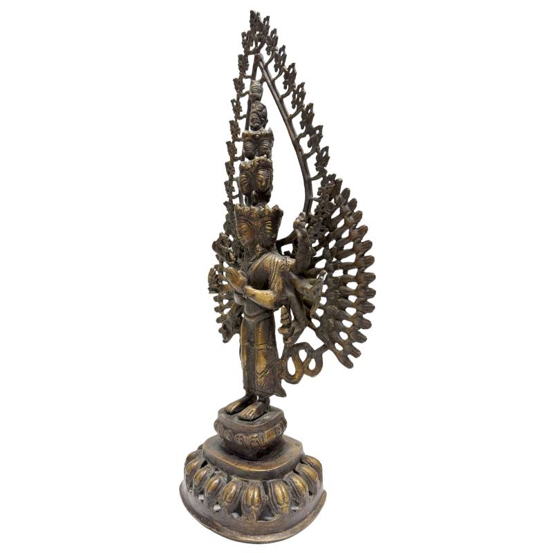 Standing Thousand-Armed Avalokiteshvara Bronze Statue – 49 cm – opposite three-quarter front view