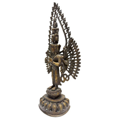 Standing Thousand-Armed Avalokiteshvara Bronze Statue – 49 cm – opposite three-quarter front view