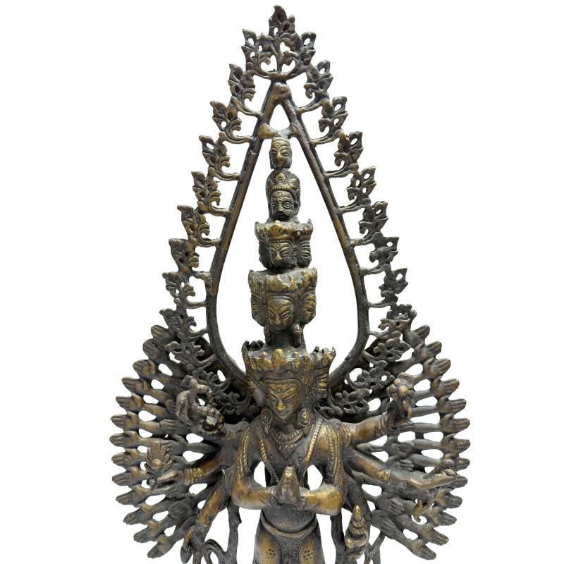 Standing Thousand-Armed Avalokiteshvara Bronze Statue – 49 cm – close view of the upper section