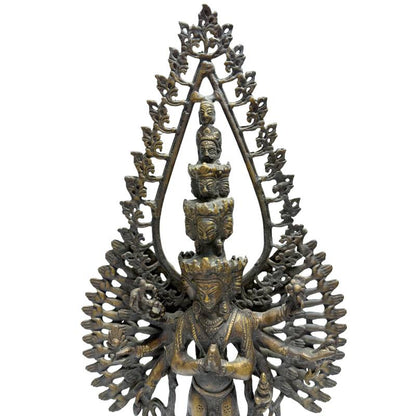 Standing Thousand-Armed Avalokiteshvara Bronze Statue – 49 cm – close view of the upper section