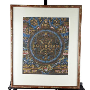 Ingelijste Tibetaanse Mandala Thangka Schildering – Sacrale Boeddhistische Muurkunst H 48.5 x W 41 cm