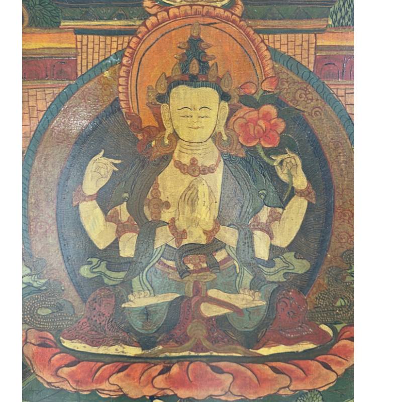Handgeschilderde Tibetaanse thangka Chenrezig bodhisattva meditatie kunst