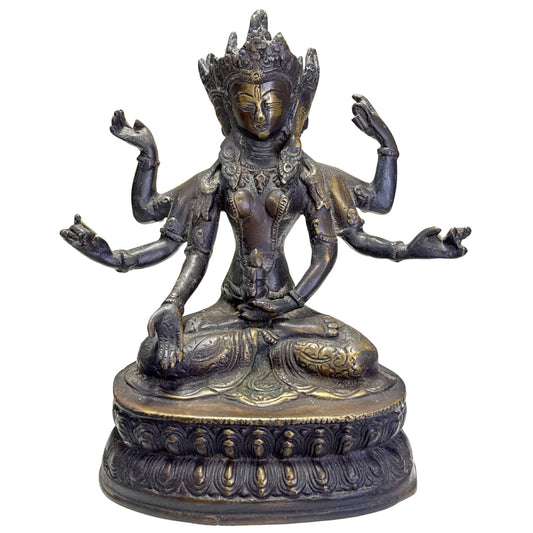 Tibetaanse Ushnishavijaya godin van brons met donkere patina en vergulde details