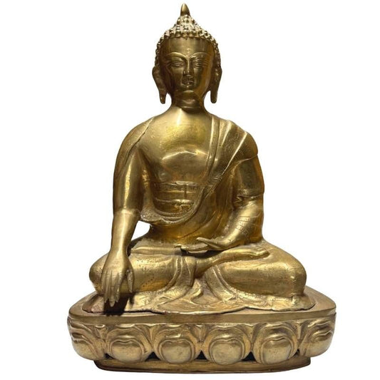 Antieke Tibetaanse vuurvergulde bronzen boeddha uit de Himalaya traditie