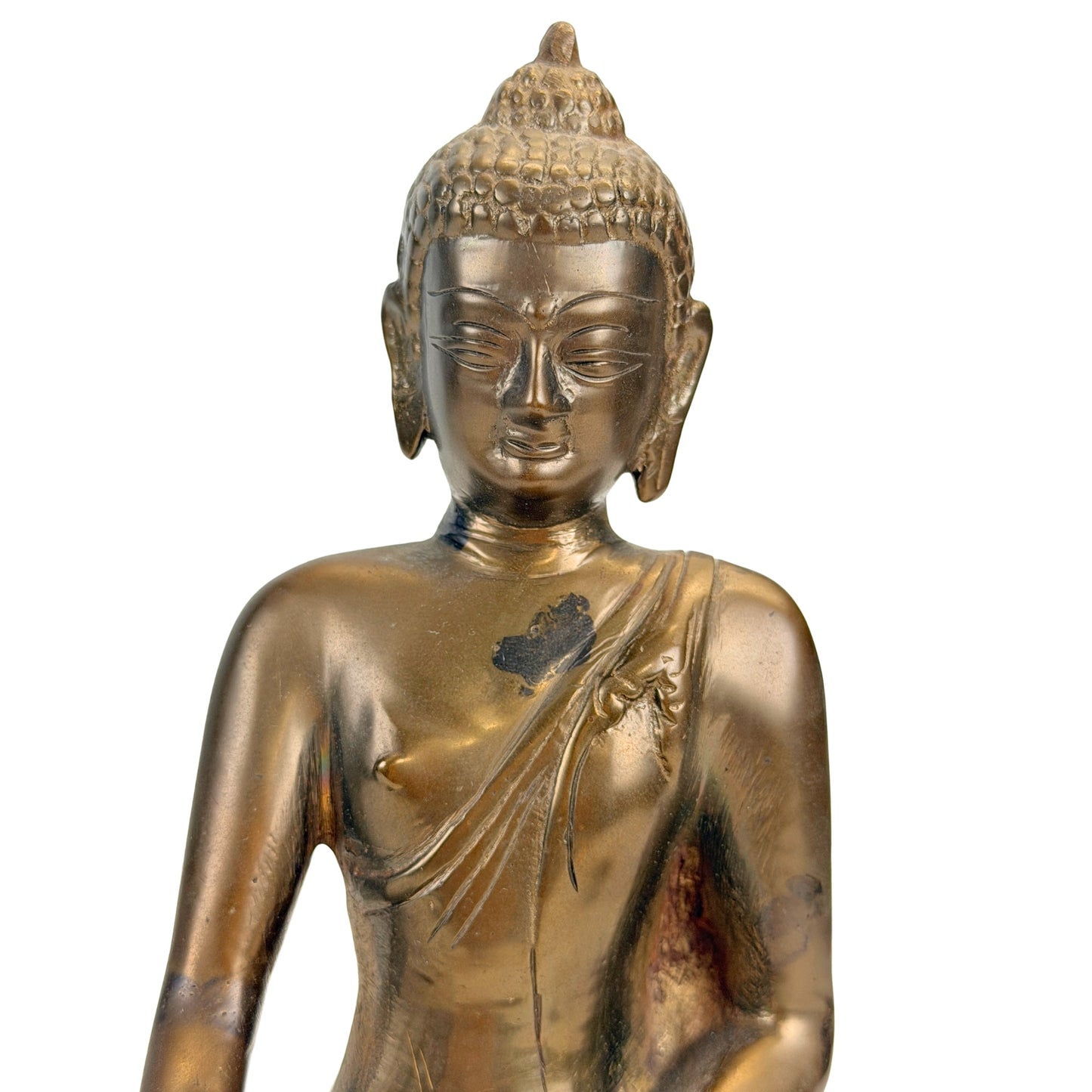 Tibetan bronze Buddha seated in bhumisparsha mudra