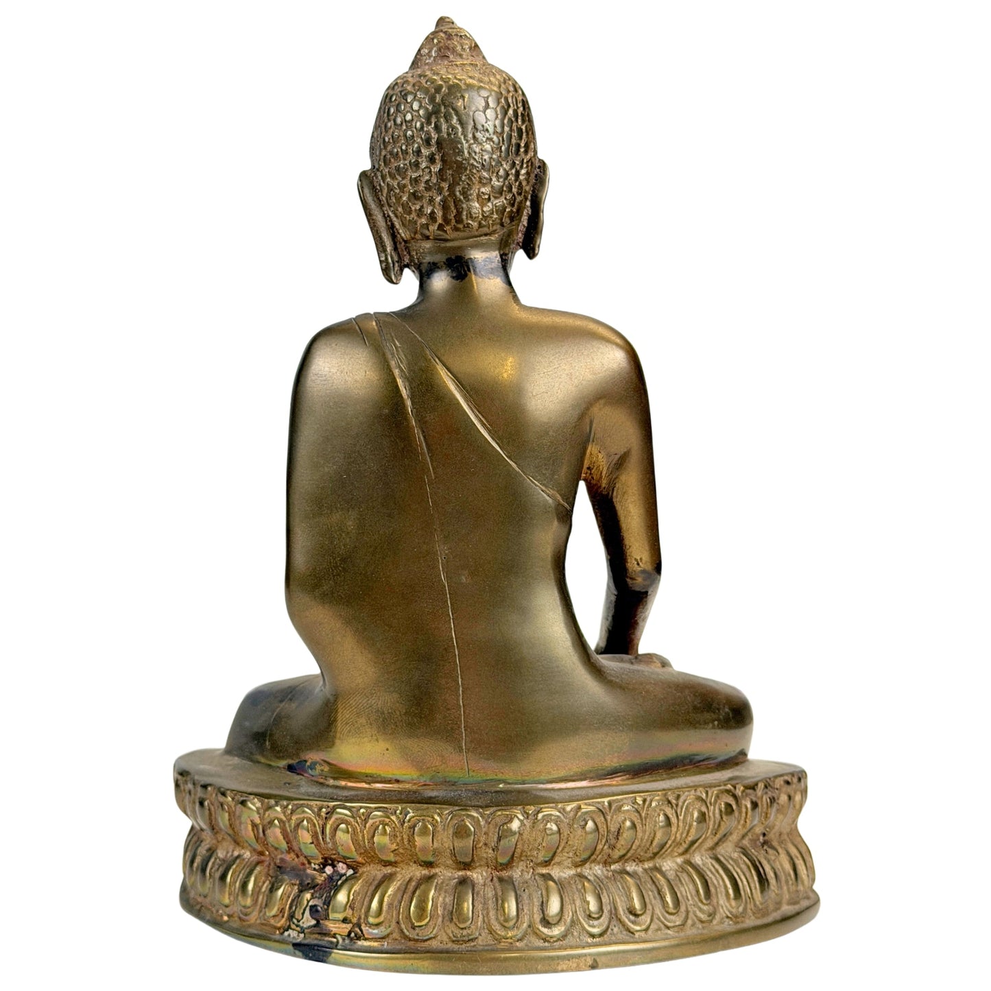 Close detail of surviving historic gilding on the Tibetan Buddha