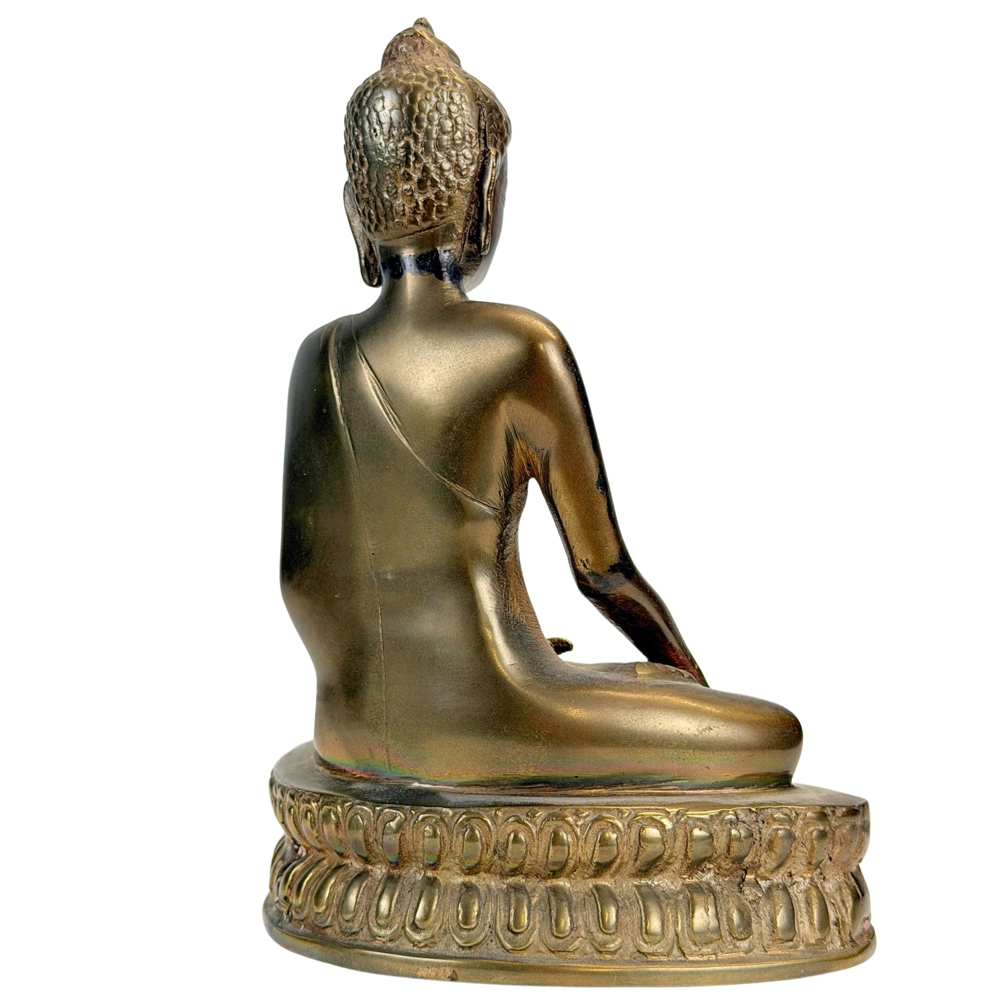 Historic gilding remnants on the antique Tibetan bronze Buddha
