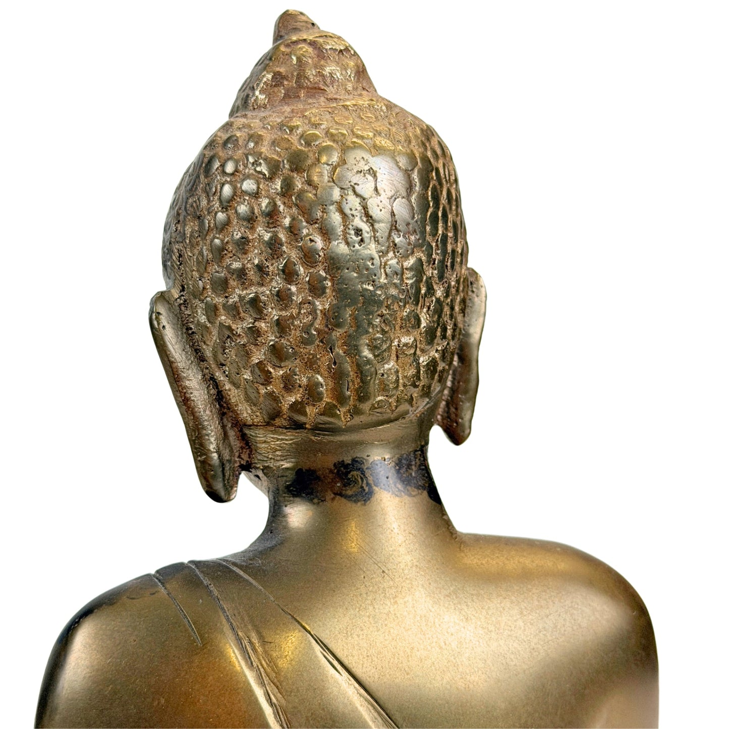 Rear view of the head of the antique Tibetan Buddha