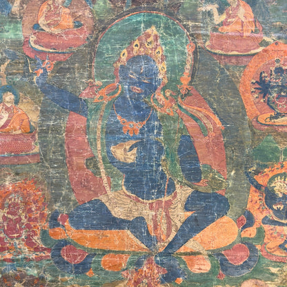 Tibetan Sakya Lineage Thangka with Hevajra – Ngor Tradition, 15th Century – three-quarter front view