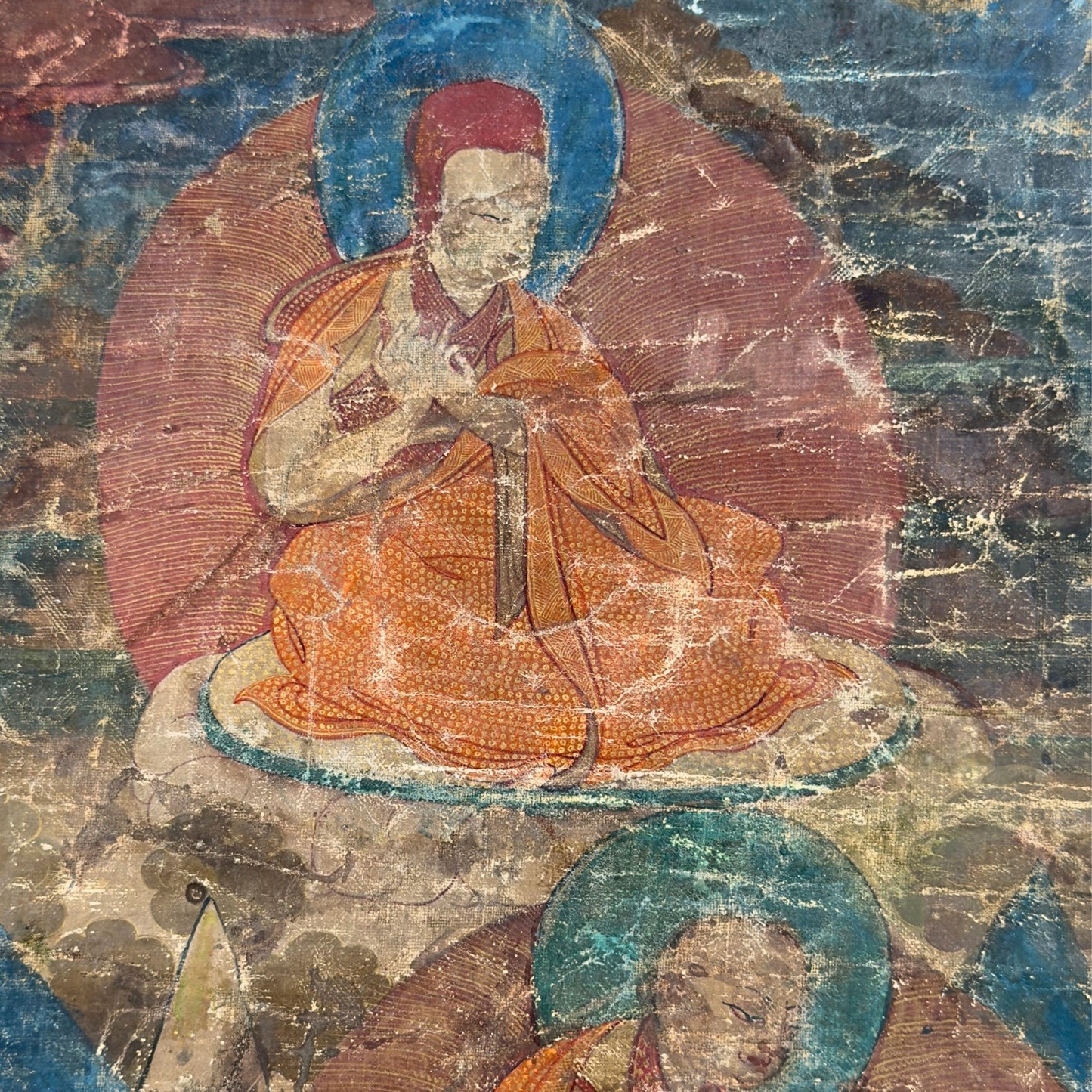 Tibetan Sakya Lineage Thangka with Hevajra – Ngor Tradition, 15th Century – left three-quarter rear view