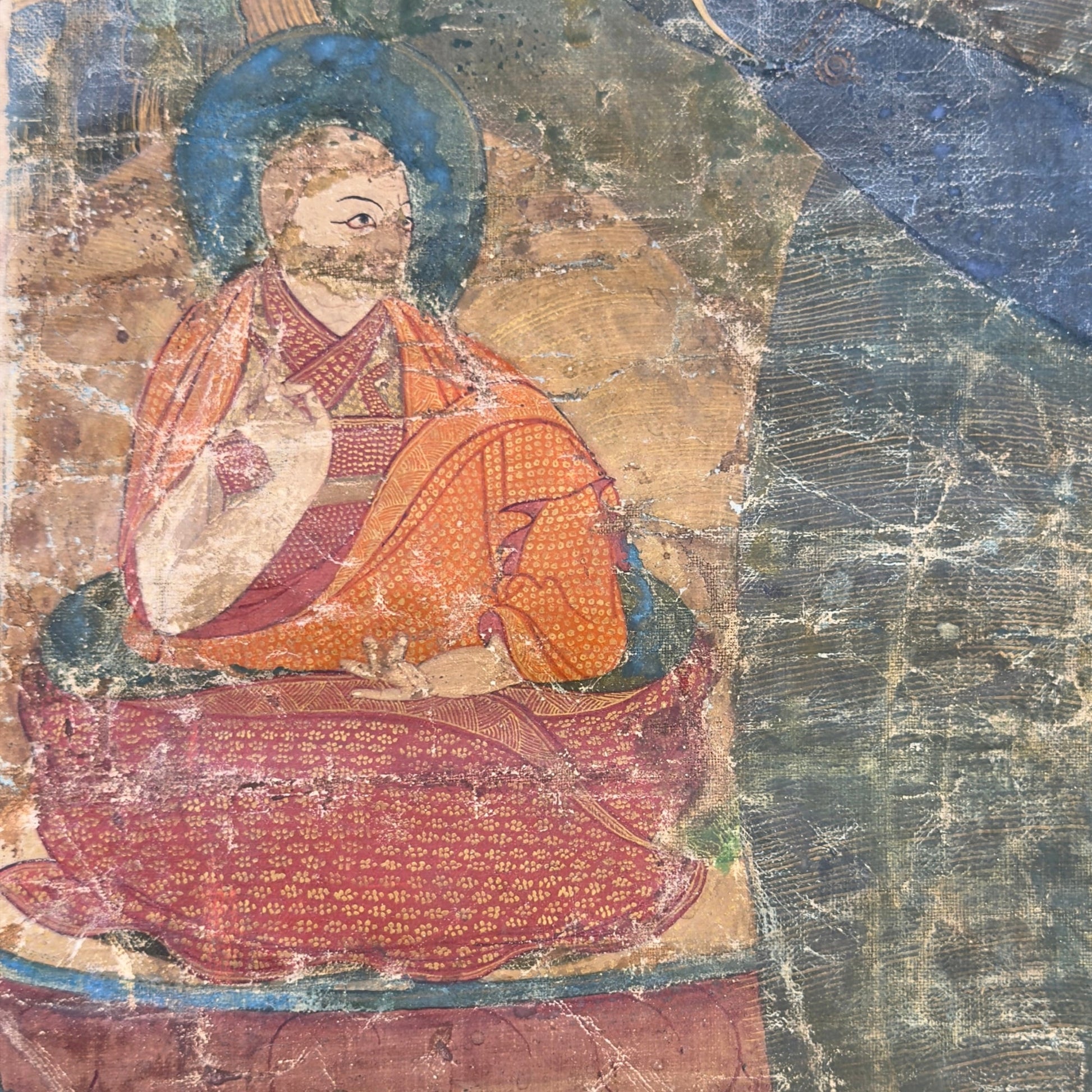 Tibetan Sakya Lineage Thangka with Hevajra – Ngor Tradition, 15th Century – close view of the upper section