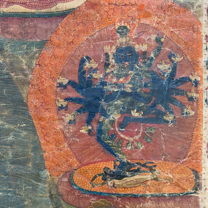 Tibetan Sakya Lineage Thangka with Hevajra – Ngor Tradition, 15th Century – close view of the central details