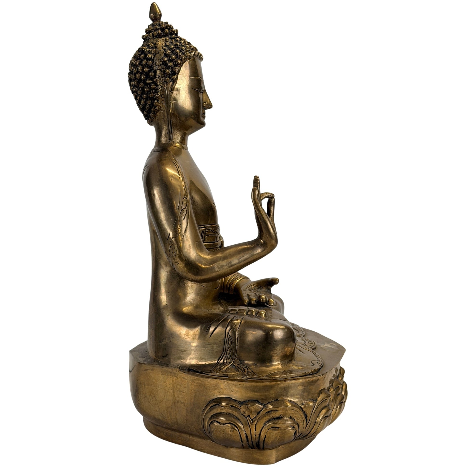 Right side view of the large antique Tibetan-Himalayan Shakyamuni Buddha