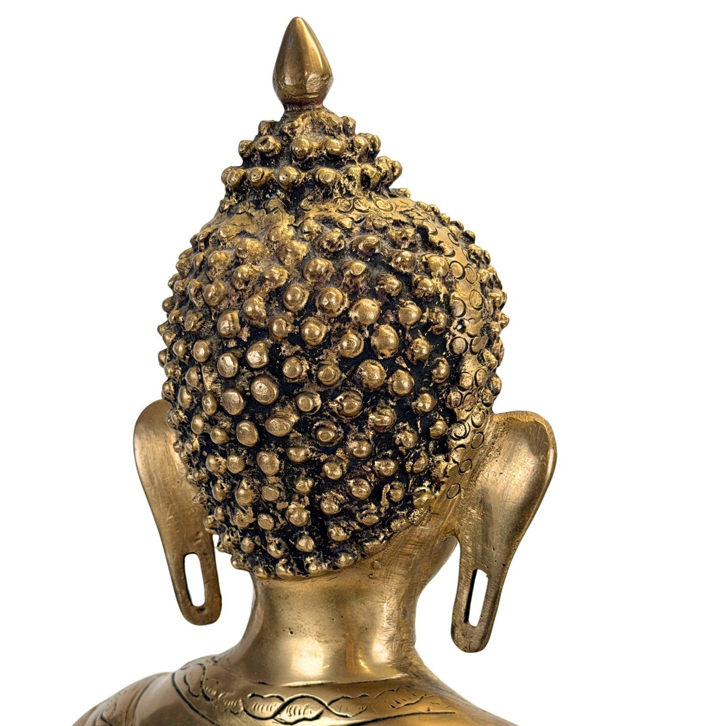 Rear detail of the ushnisha and hair curls of the Tibetan Shakyamuni Buddha