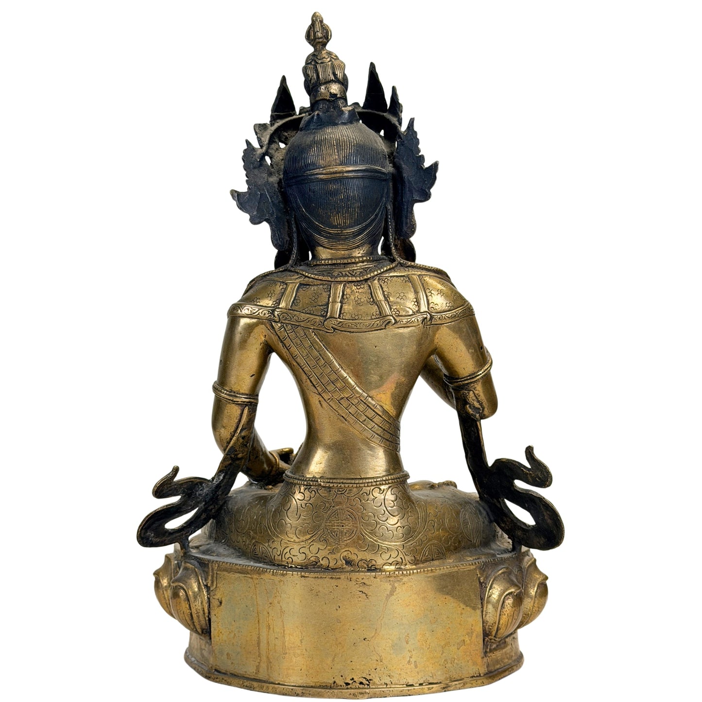 Rear view of the Tibetan Vajrasattva with engraved robe and historic gilding
