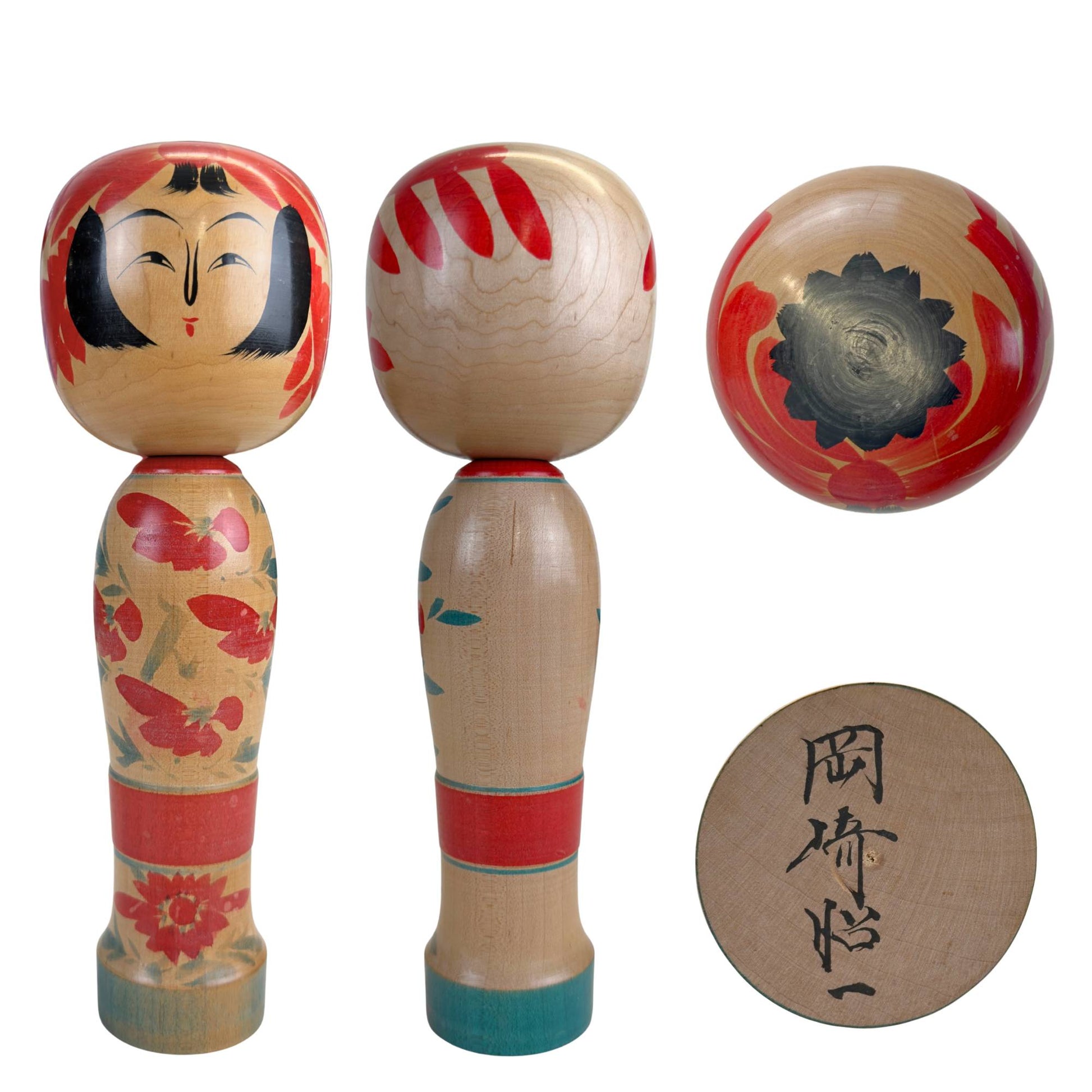 Togatta Kokeshi pop door Akira Sato, vooraanzicht en zijaanzicht 1983