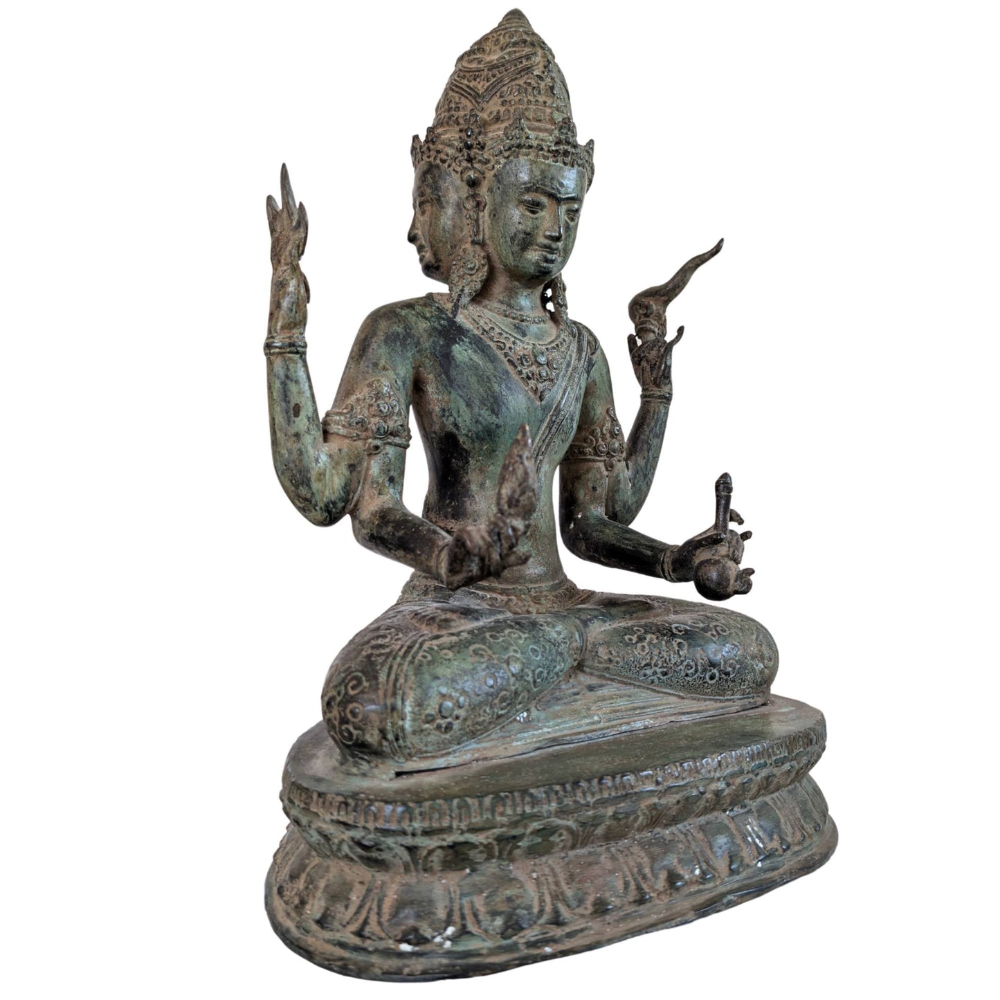 Trimukha Maheshvara zijaanzicht met acht armen