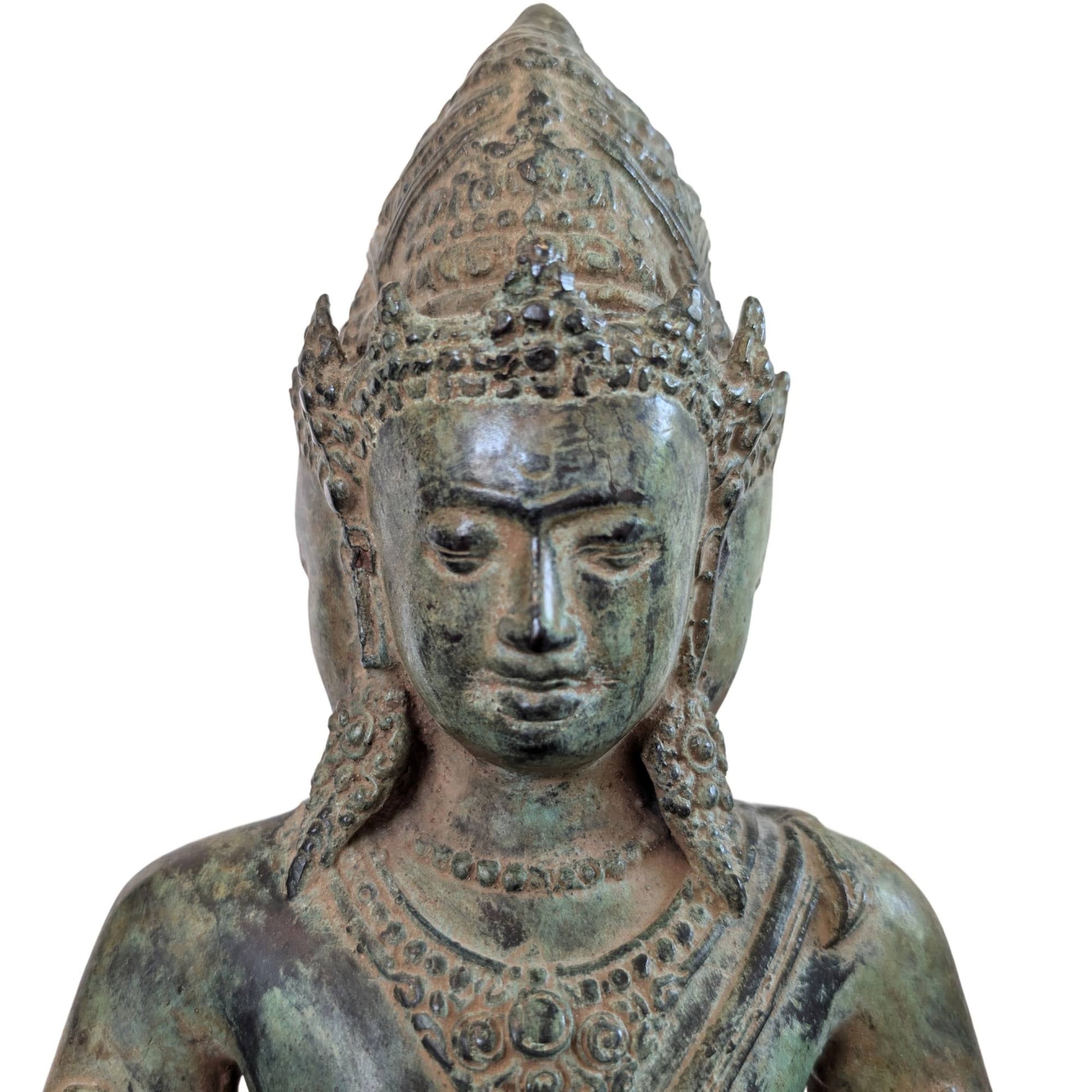 Trimukha Maheshvara (Shiva) bronzen beeld frontaal aanzicht