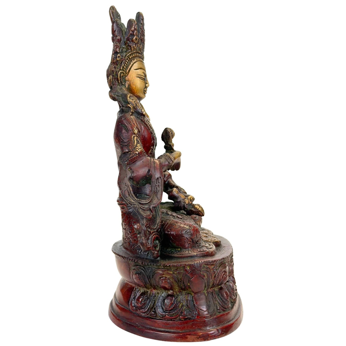 Frontaal Vajrasattva Dorje Sempa beeld van brons met vajra, ghanta en tweekleurige patina