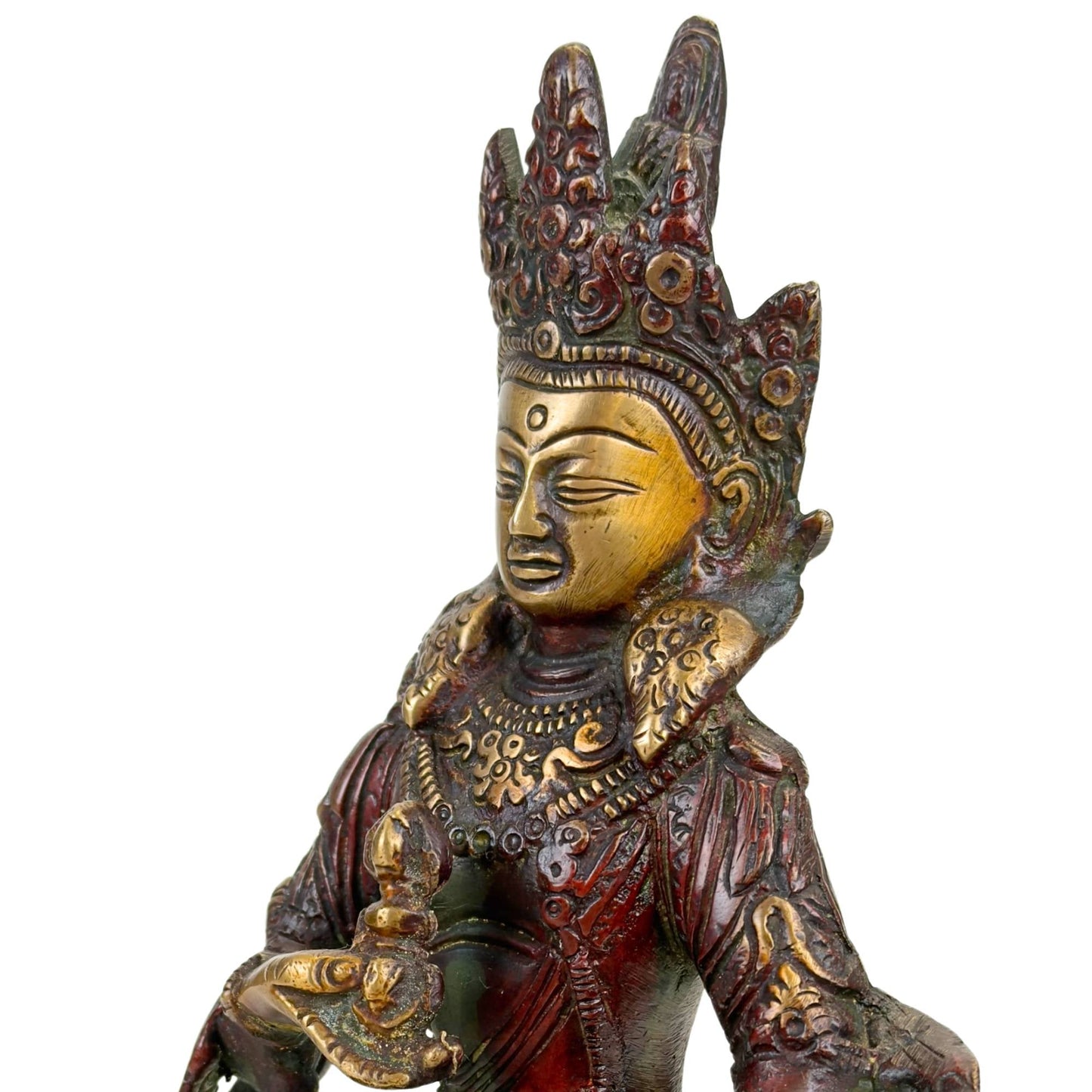 Detail van Vajrasattva met vajra en ghanta, symbolen voor compassie, wijsheid en spirituele zuivering