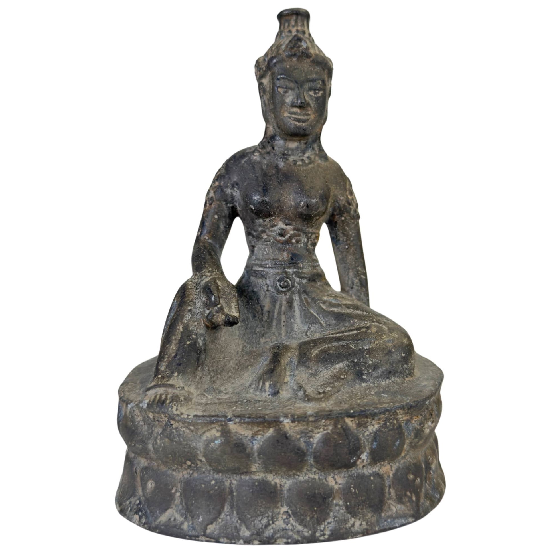 antiek bronzen vasudhara beeld boeddhistische godin overvloed patina