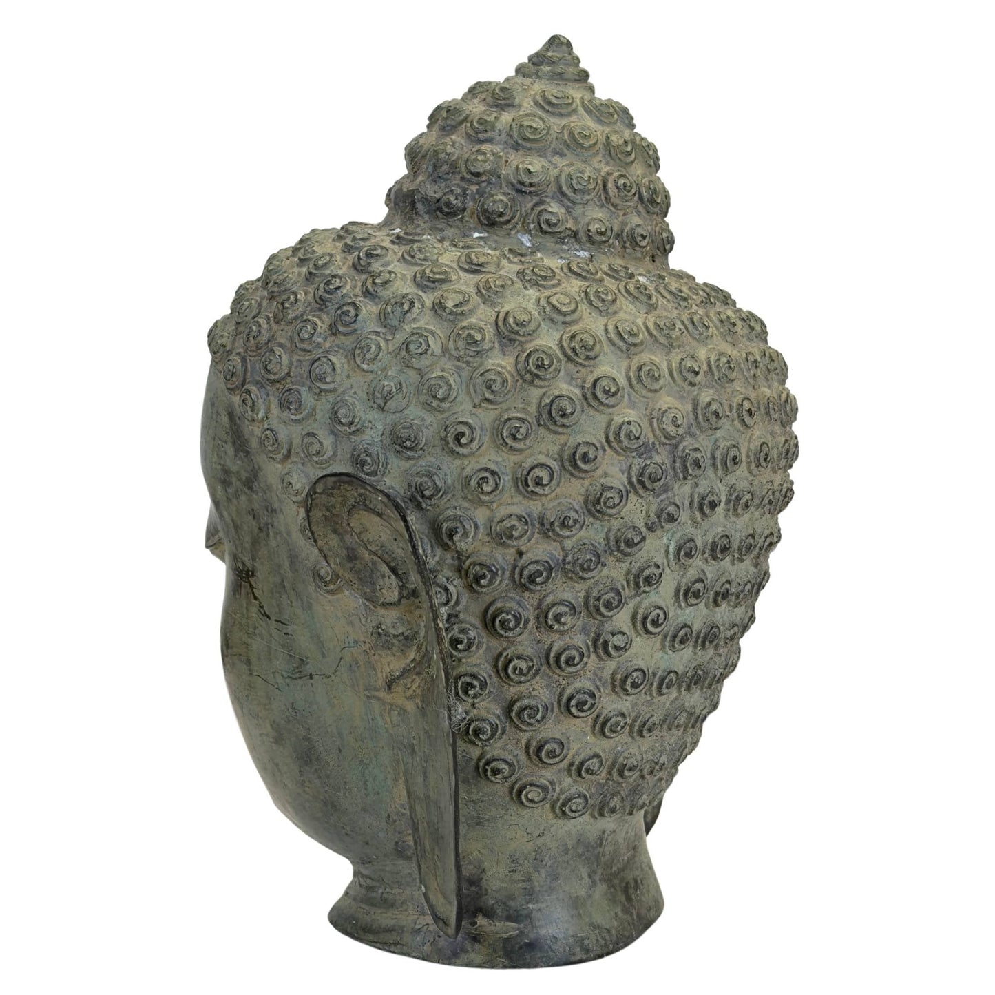 Groen gepatineerd bronzen Boeddha hoofd uit Thailand