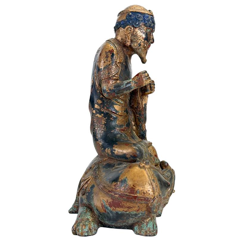 Verguld bronzen Arhat op Dano uit Himalaya kunst