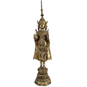Verguld Thais Boeddha Beeld – Koninklijke Rattanakosin Boeddha met Abhaya Mudra – Ca. 1920-1950