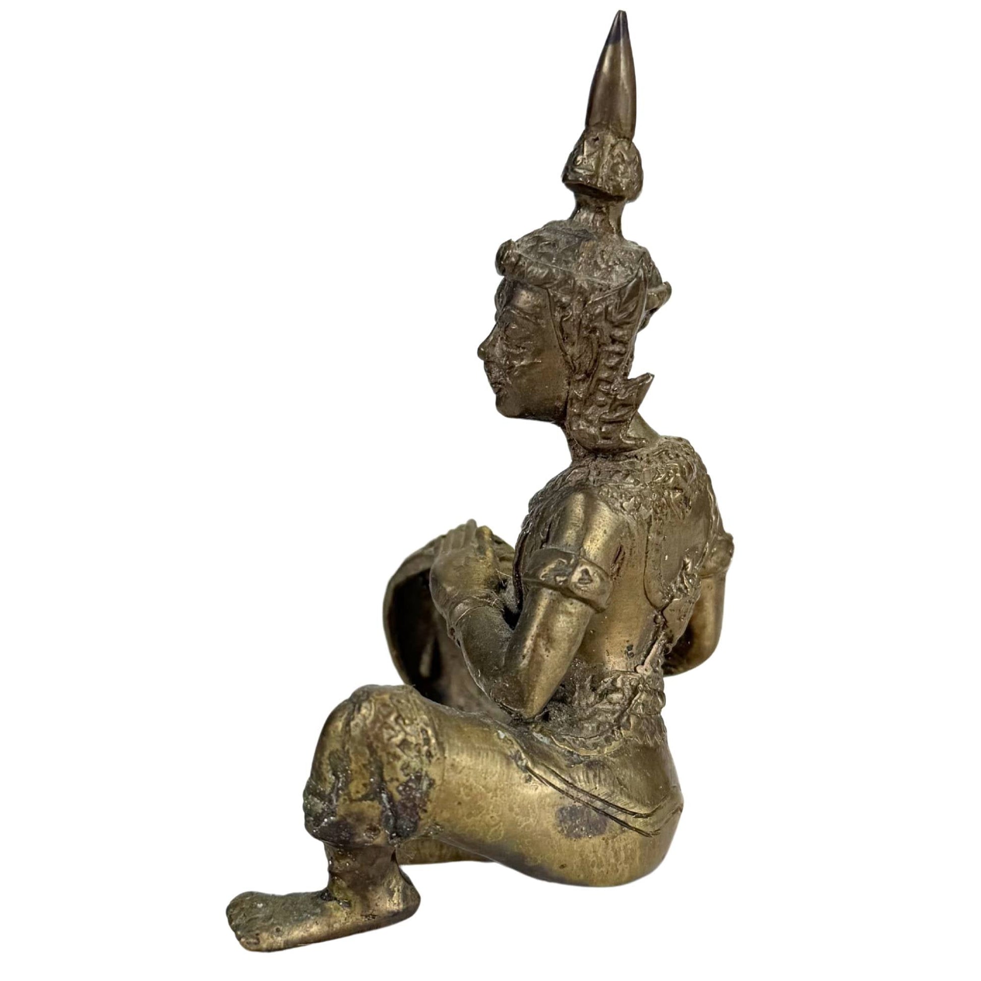 Antieke Thaise bronzen muzikantenfiguur met warme oude vergulding