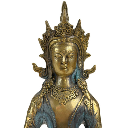 Vintage Amitayus Buddha – Brass, ca. 1970–2000, 18.8 cm – close view of the upper section