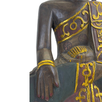 Vintage Balinese Jina Buddha – Carved Wood, ca. 1960–1980, 60.5 cm – close view of the central details