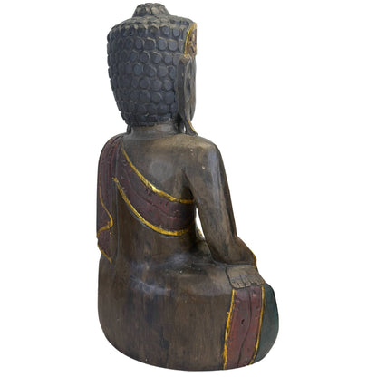Vintage Balinese Jina Buddha – Carved Wood, ca. 1960–1980, 60.5 cm – left three-quarter rear view