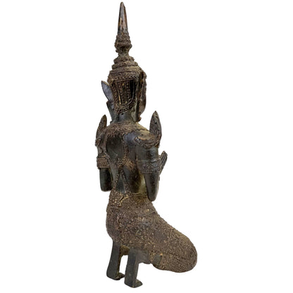 Thai Theppanom Temple Guardian – Bronze, 21.7 cm – left three-quarter rear view