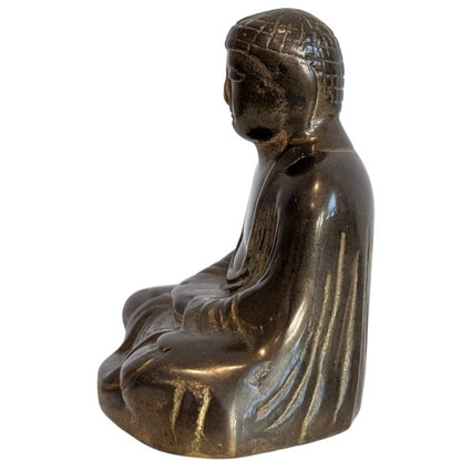 Small bronze meditation Buddha with elongated earlobes