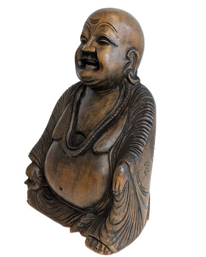 Hand-carved wooden Laughing Buddha, H 30 cm