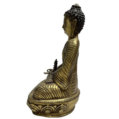 Vintage Chinese Medicine Buddha Altar Set – Bronze, 3 Pieces – opposite three-quarter front view