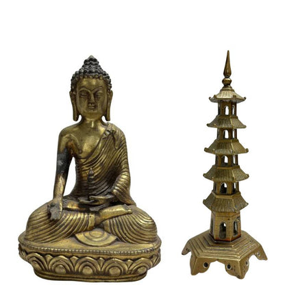 Vintage Chinese Medicine Buddha Altar Set – Bronze, 3 Pieces – profile and silhouette detail