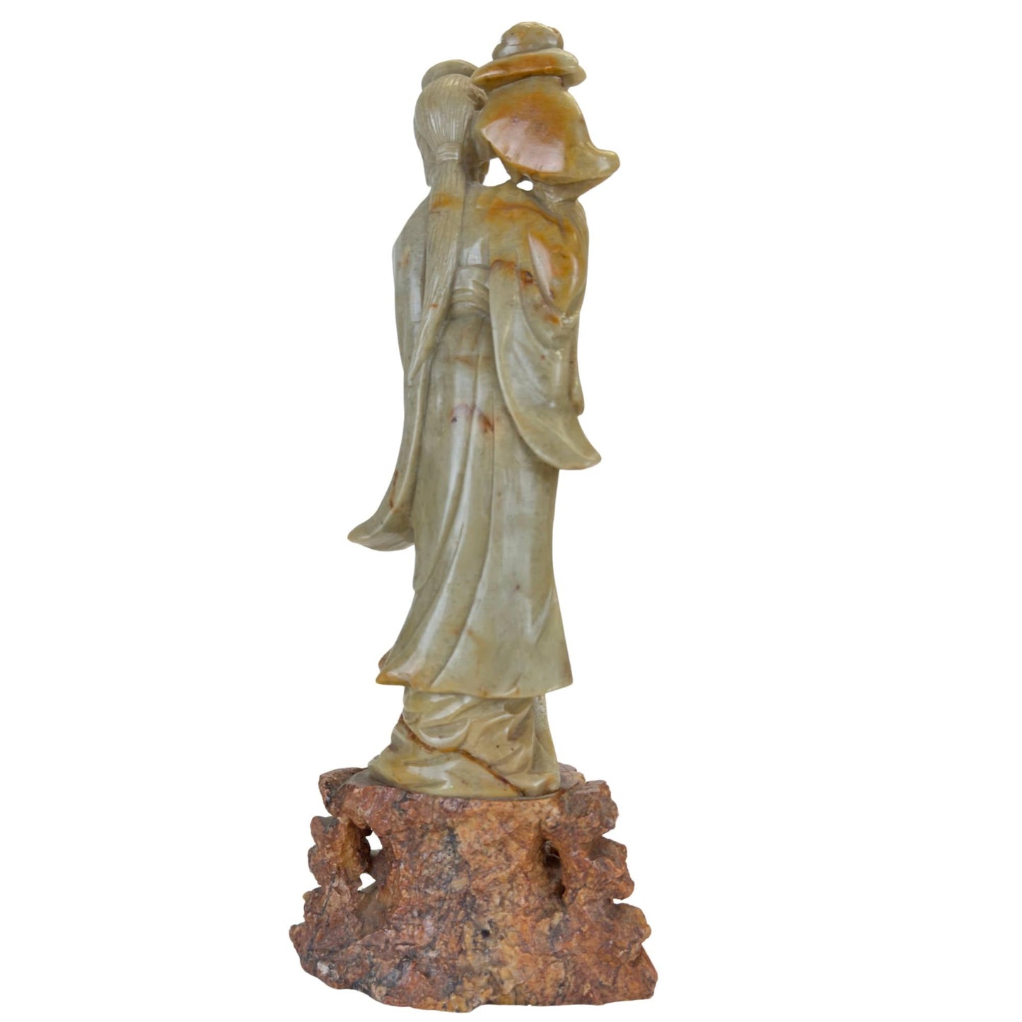 Vintage Chinees speksteen sculptuur van een vrouwelijke onsterfelijke voor spirituele groei.