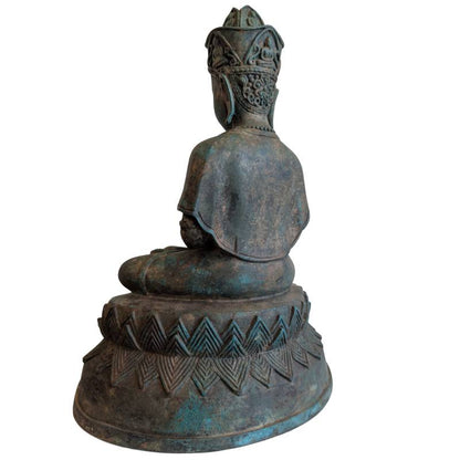Rear-left view of the vintage Thai bronze Jambupati Buddha