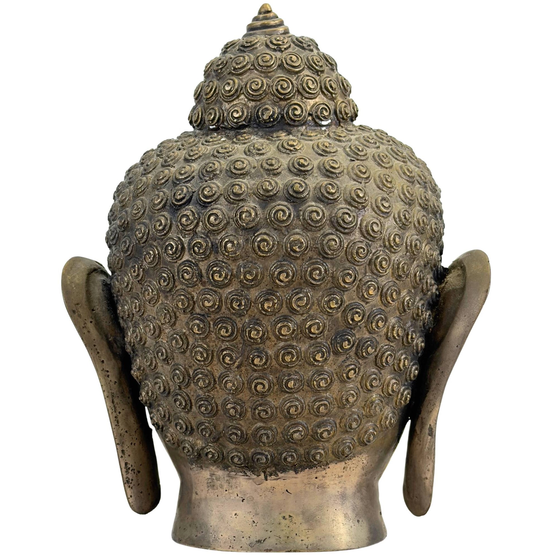 Vintage Thai Sukhothai-Style Buddha Head – Bronze, ca. 1960–1980 – left three-quarter rear view