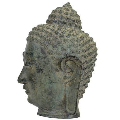 Vintage Thai U Thong-Style Buddha Head – Bronze, 27 cm – right-side view