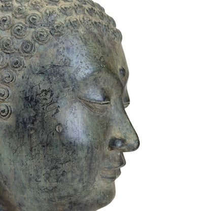 Vintage Thai U Thong-Style Buddha Head – Bronze, 27 cm – opposite three-quarter front view