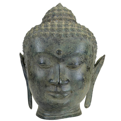 Vintage Thai U Thong-Style Buddha Head – Bronze, 27 cm – front view