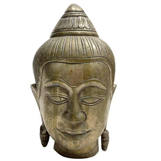 Vintage Thais bronzen Boeddha-hoofd in Sukhothai-stijl, hoogwaardig buste-sculptuur en Aziatische kunst voor een zen interieur of huisaltaar.