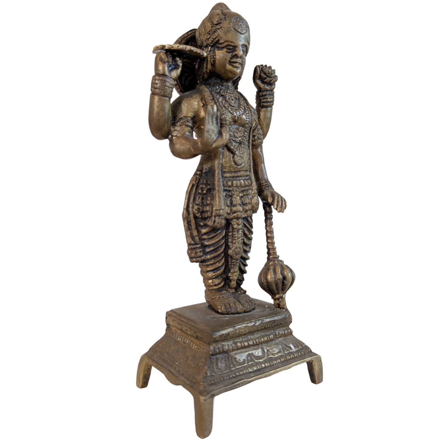 Massief bronzen Vishnu beeld uit Zuid-India schuin vooraanzicht 19e eeuw