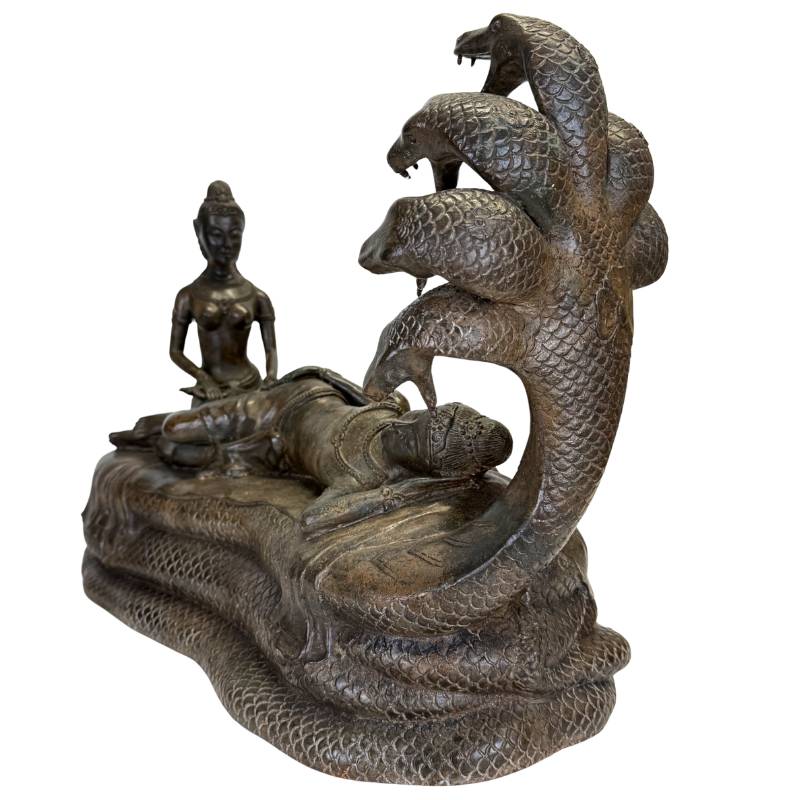 Groot altaarstuk Vishnu op de slang Ananta messing