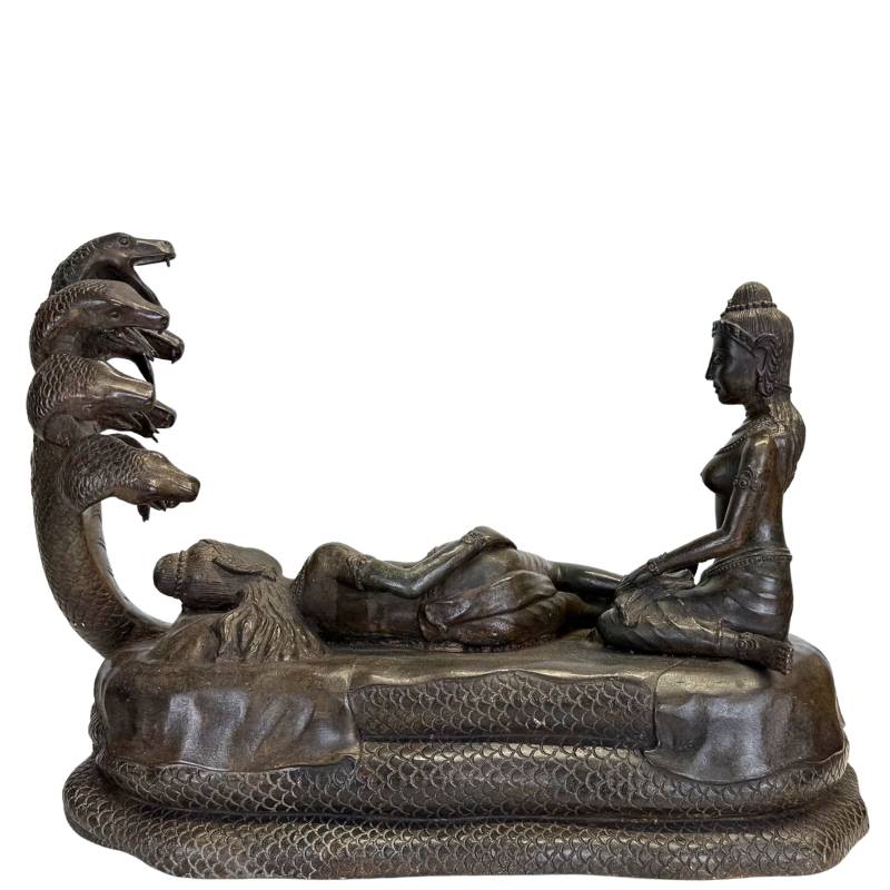 Rustende Vishnu op de zevenkoppige slang Ananta messing